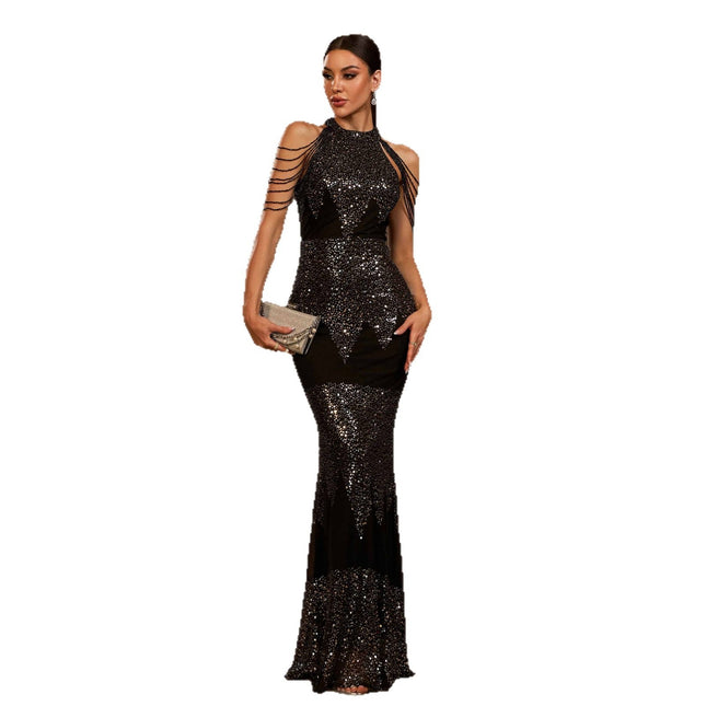 Halter Sequin Beads Slim-fit Evening Dress Dropshipman