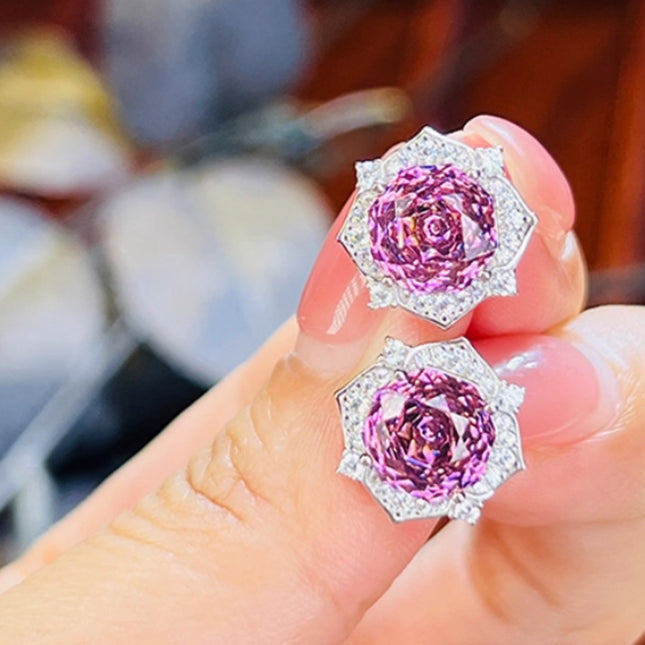 Purple  Flower Earrings 925 Silver Inlaid High Carbon Diamonds