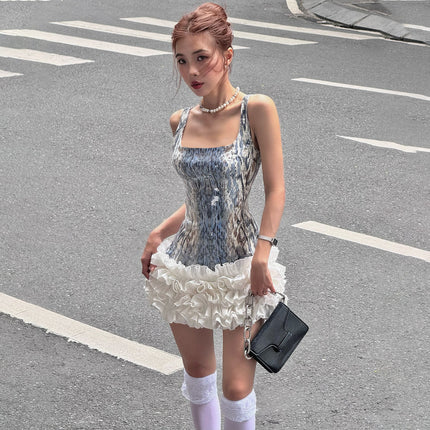 U-neck Sequin Graffiti Skirt - UPISHOPY