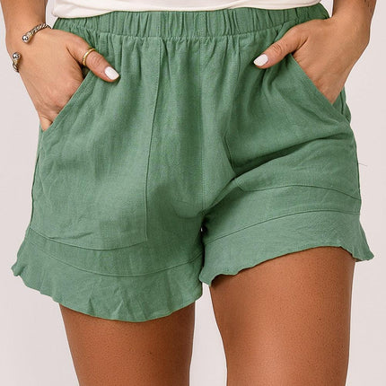 Casual High Waist Pocketed Ruffle Shorts - Viva Vista Store
