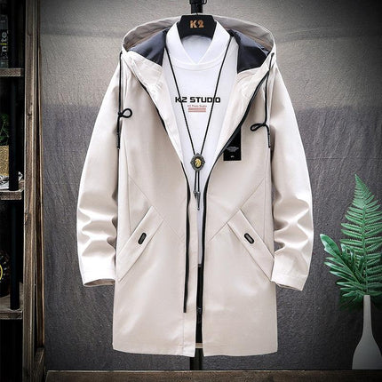 Autumn men's long windbreaker trend fashion men's loose hooded coat men's casual cardigan - Viva Vista Store