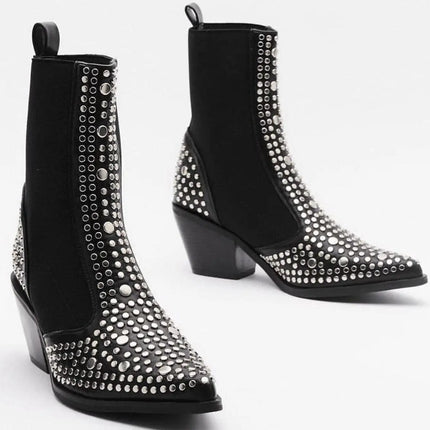 Autumn and winter women's boots sexy pointed denim style large size rivets elastic women shoes - Viva Vista Store