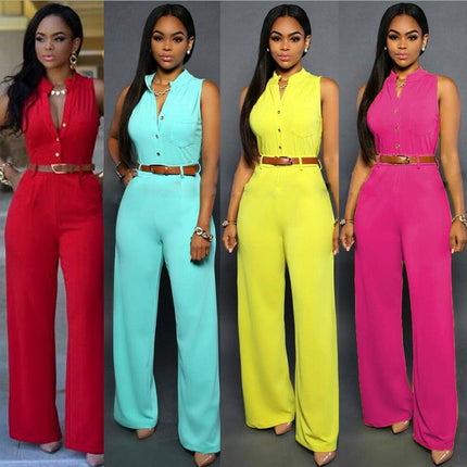 Europe and the United States foreign trade speed selling women's EBAY new single-breasted high waist belt wide leg pants - Viva Vista Store