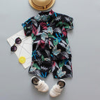 Leaves Short Sleeve Shirt Set - Black