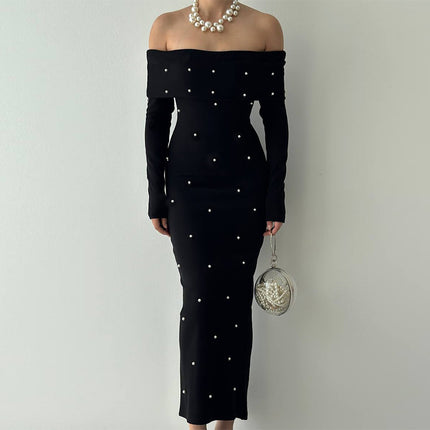 Sexy Beaded Off-shoulder Long Sleeve Dress
