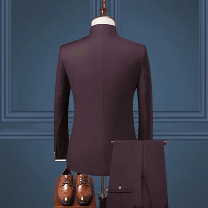 Stand Collar Men Blazer Pants Vest Business Men's Wedding Suit Jacket Coat Trousers Waistcoat High Quality Slim Vest Dress Set - Viva Vista Store