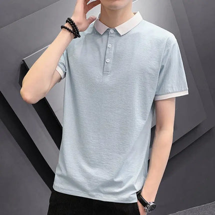 Men's short-sleeved t-shirt male 2021 summer new lapel polo shirt custom clothes men's solid color casual men's T-shirt - Viva Vista Store
