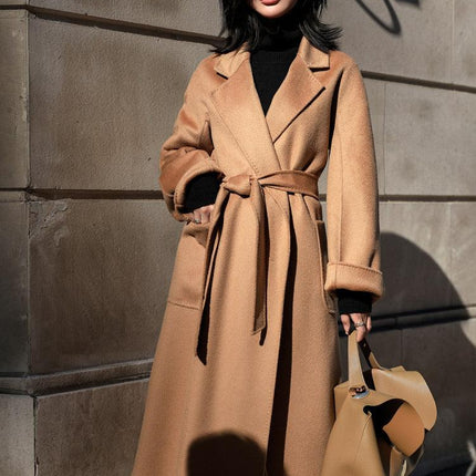 Autumn and winter big card with water corrugated double-sided cashmere coat female high-end bathrobe wool coat wind clothing female - Viva Vista Store