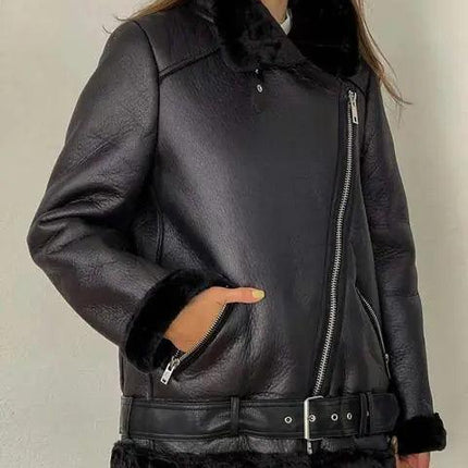 High Quality Woman's Faux Leather Fur Coat - Viva Vista Store