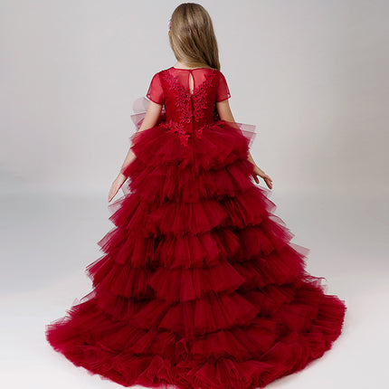 Vestido de princesa de tul rojo de lujo en capas
