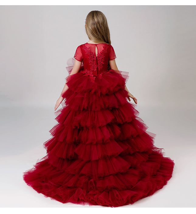 Vestido de princesa de tul rojo de lujo en capas