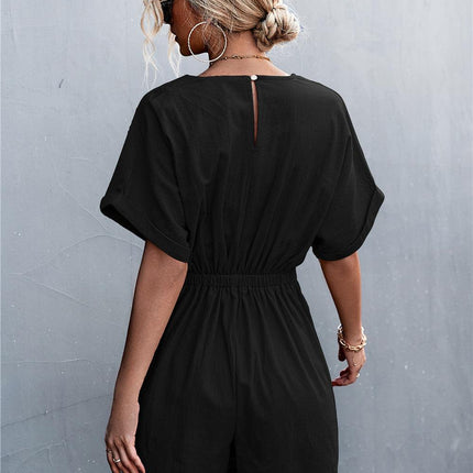 Tied Surplice Short Sleeve Romper - Viva Vista Store