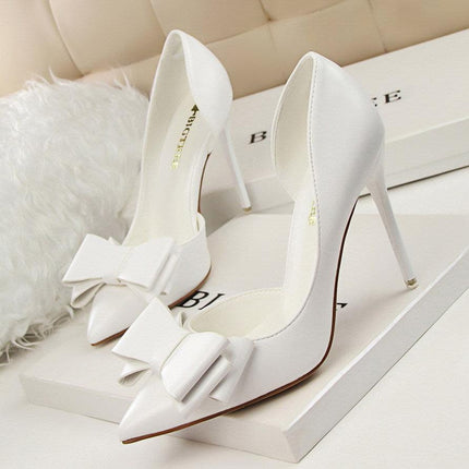 3168-2 Korean version of the fashion show, sweet bow, high heel, stiletto high-heeled shallow mouth, cutout shoes - Viva Vista Store