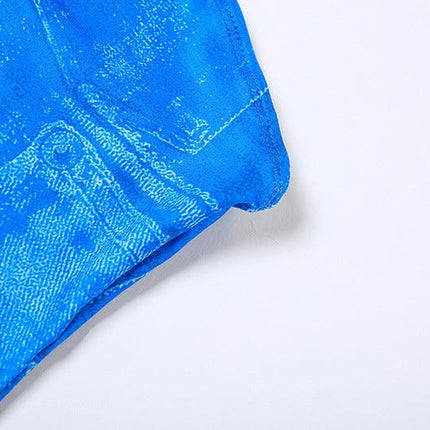 Women's Fashion 3D Denim Printing Bandeau Slim-fit Dress Upishoppy