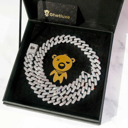 19mm Diamond Prong Monaco Chain in White Gold