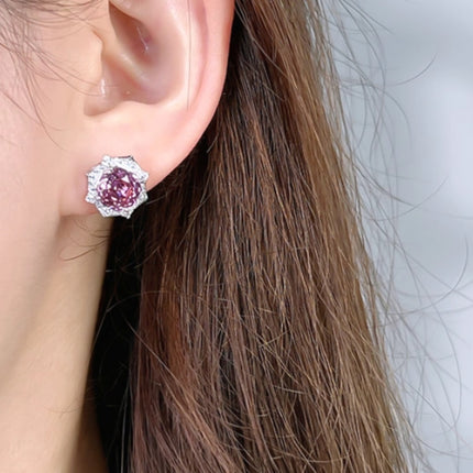 Purple  Flower Earrings 925 Silver Inlaid High Carbon Diamonds