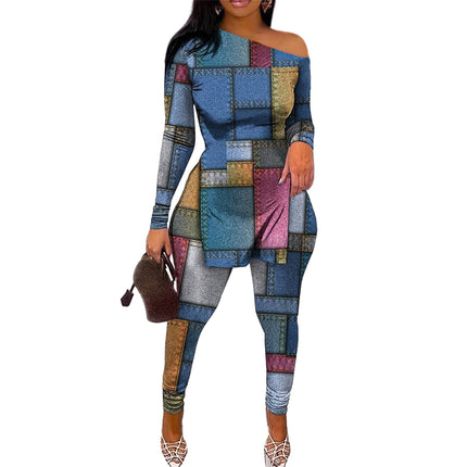 Casual Fashion Pattern Diagonal Shoulder Slit Suit