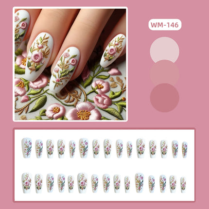 WM-146 Pastel Embroidery Fake Nails