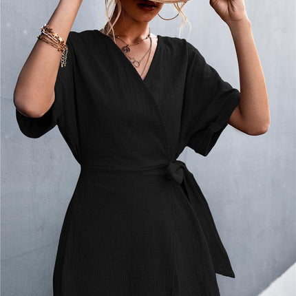 Tied Surplice Short Sleeve Romper - Viva Vista Store