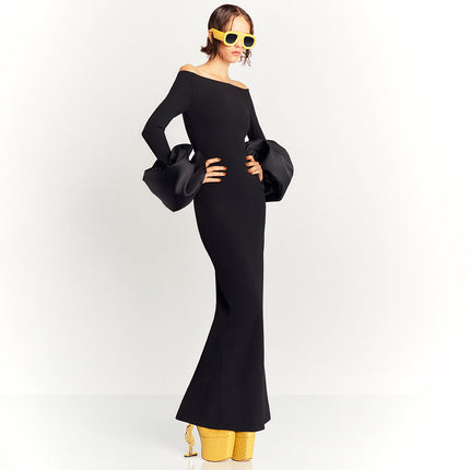 Slim-fit Long French Lantern Sleeve Dress Dropshipman