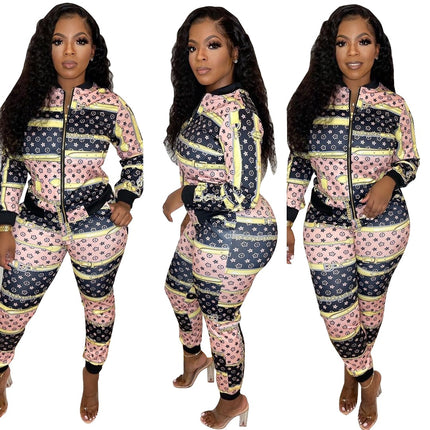 Casual Fashion Pattern Printed Long Sleeve Cardigan Suit
