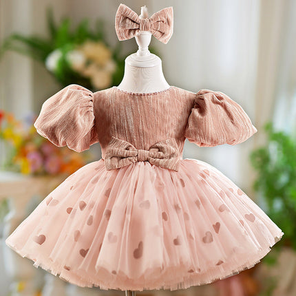 Girls' Dress Birthday Bow Puff Sleeve Dropshipman