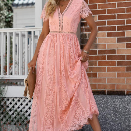 Scalloped Trim Lace Plunge Dress - Viva Vista Store