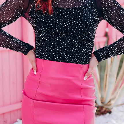 Rhinestone Casual Slim Fit Long Sleeve Bodysuit - Viva Vista Store