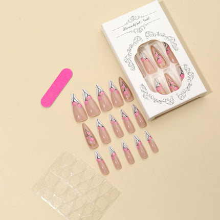 Tulip White Edge Hand-worn Flower Nails