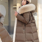 Coffee with light khaki fur collar