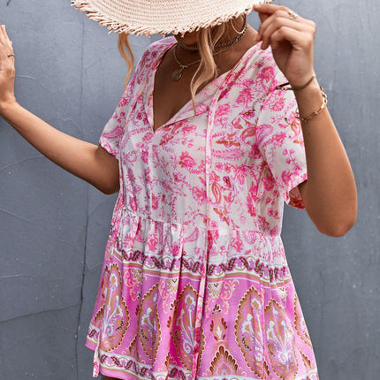 Bohemian Tie Front Peplum Top - Viva Vista Store