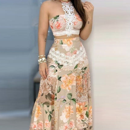 Floral Lace Hem Top & Skirt Sets Women Dropshipman