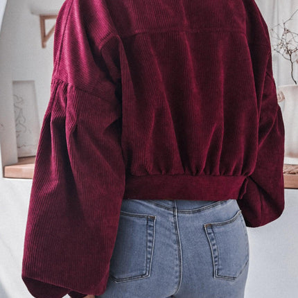 Lantern Sleeve Cropped Corduroy Jacket For Women - Viva Vista Store