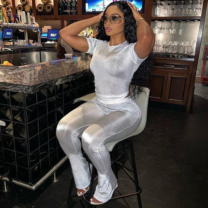Short Sleeve Top High Waist Casual Trousers Suit Upishoppy
