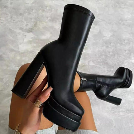 Women's mid calf platform heeled boot - Viva Vista Store