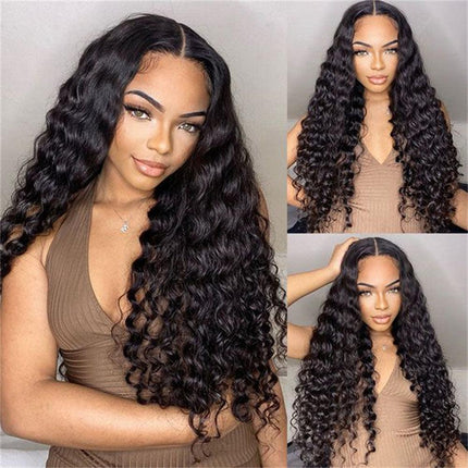 Natural Deep Rolled Wavy Human Hair Wig with 13x4 Lace Front - Real Person Wig Upishoppy