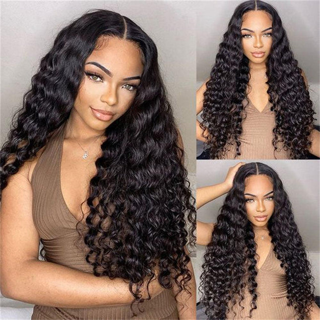 Natural Deep Rolled Wavy Human Hair Wig with 13x4 Lace Front - Real Person Wig Upishoppy