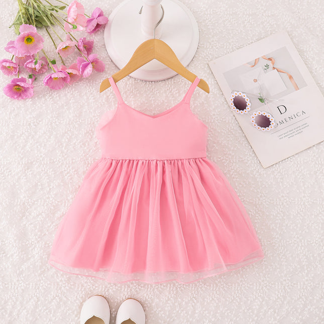 Vestido de princesa para niña con tirantes de malla floral