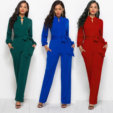Women's Fashionable Solid Color Wide Leg Jumpsuit - Viva Vista Store