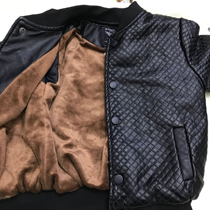 Blouson en similicuir à col rond pour bébé