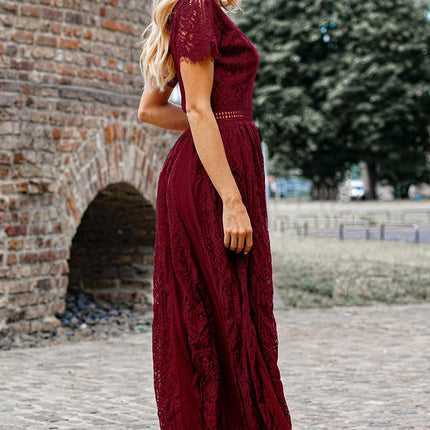 Scalloped Trim Lace Plunge Dress - Viva Vista Store