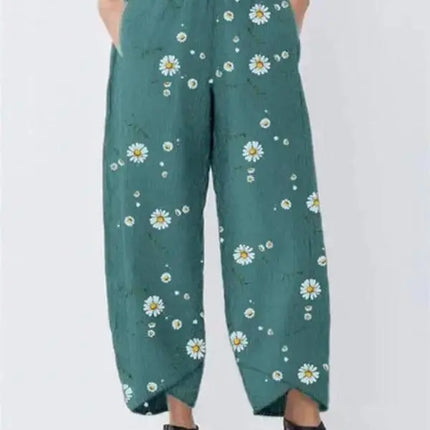 Floral Printed  Loose Cotton and Linen Casual Pants - Viva Vista Store