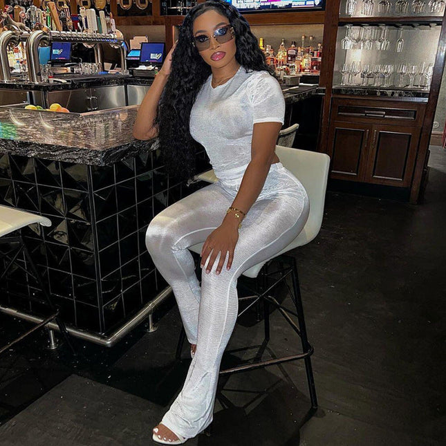 Short Sleeve Top High Waist Casual Trousers Suit Upishoppy