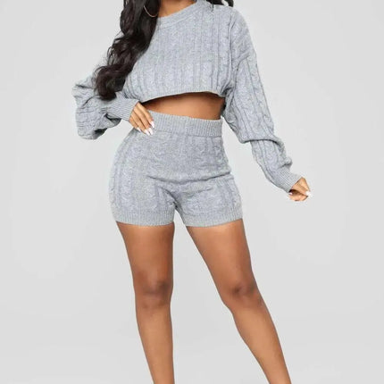 2 Piece Set Women Long Sleeve Crop Tops Bodycon - Viva Vista Store