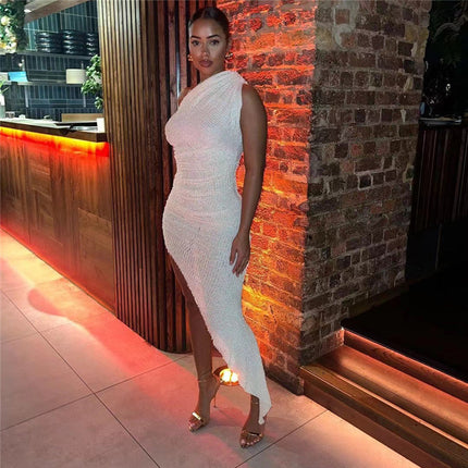 Fashion Shoulder Sleeve Irregular Hem Dress Dropshipman
