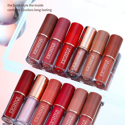 12-color Book Nonstick Cup Lip Glaze Set