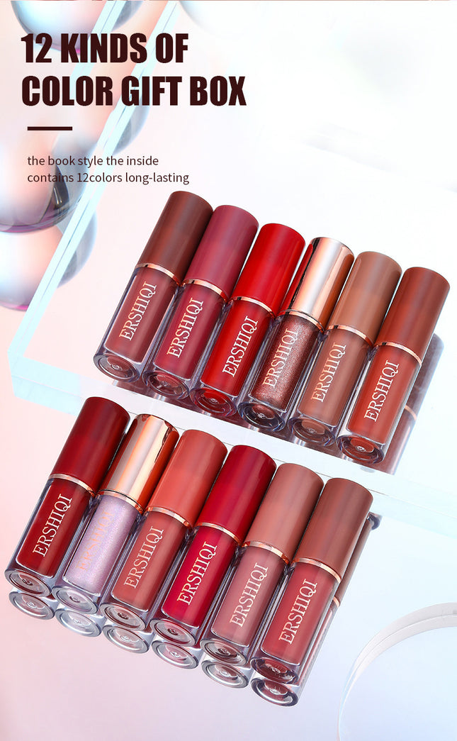 12-color Book Nonstick Cup Lip Glaze Set