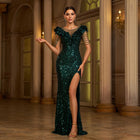 Beads Sequined Slit Evening Dress