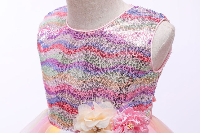 Vestido de pastel de hilo inflado de colores para niñas