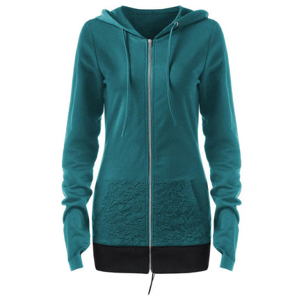 Spring new European women's sweater cross-border women's lace stitching cap straps long sleeve jacket top - Viva Vista Store